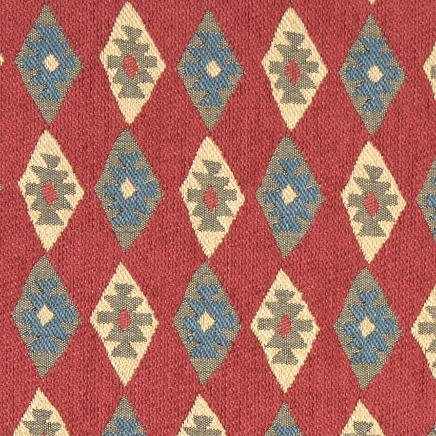 Red, Blue and Beige, Diamond Southwest Style Upholstery Fabric By The Yard