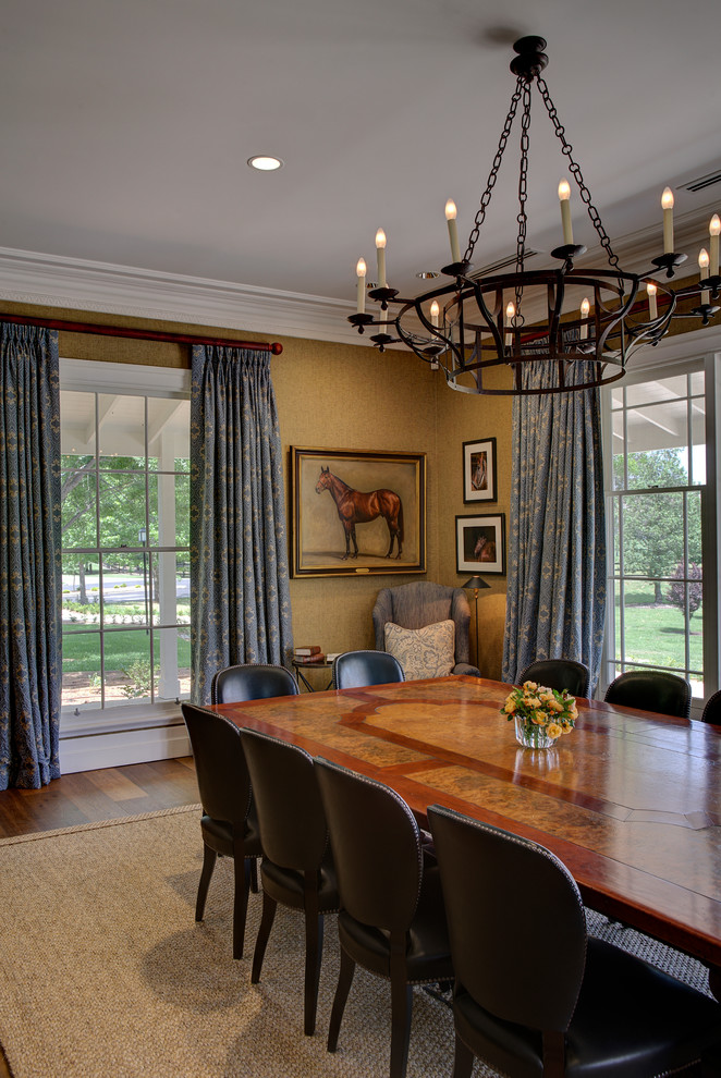 Design ideas for a large transitional dining room in Newcastle - Maitland with brown walls and medium hardwood floors.