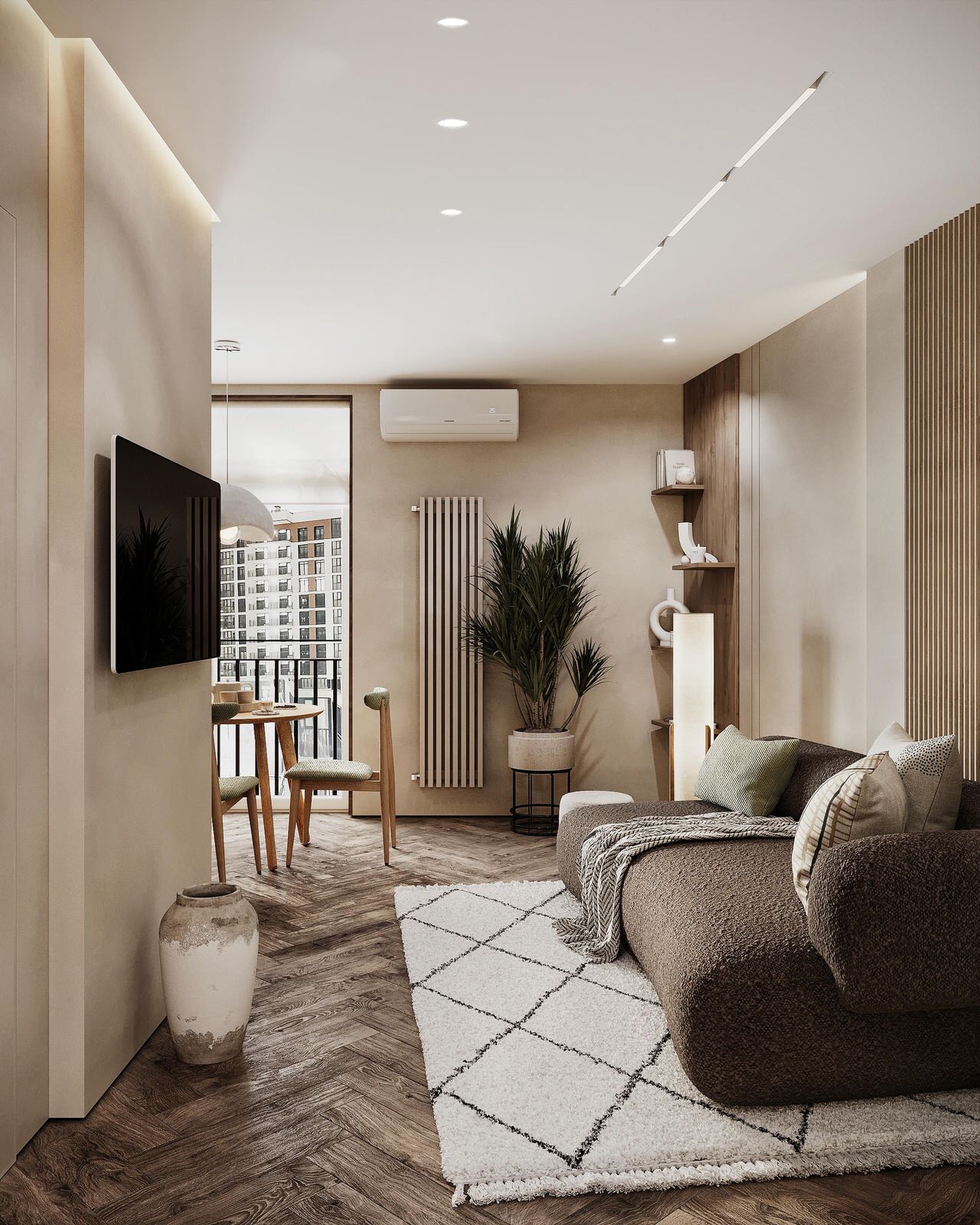 Дизайн интерьера квартиры в стиле джапанди с элементами бохо в ЖК "Квартал Che"