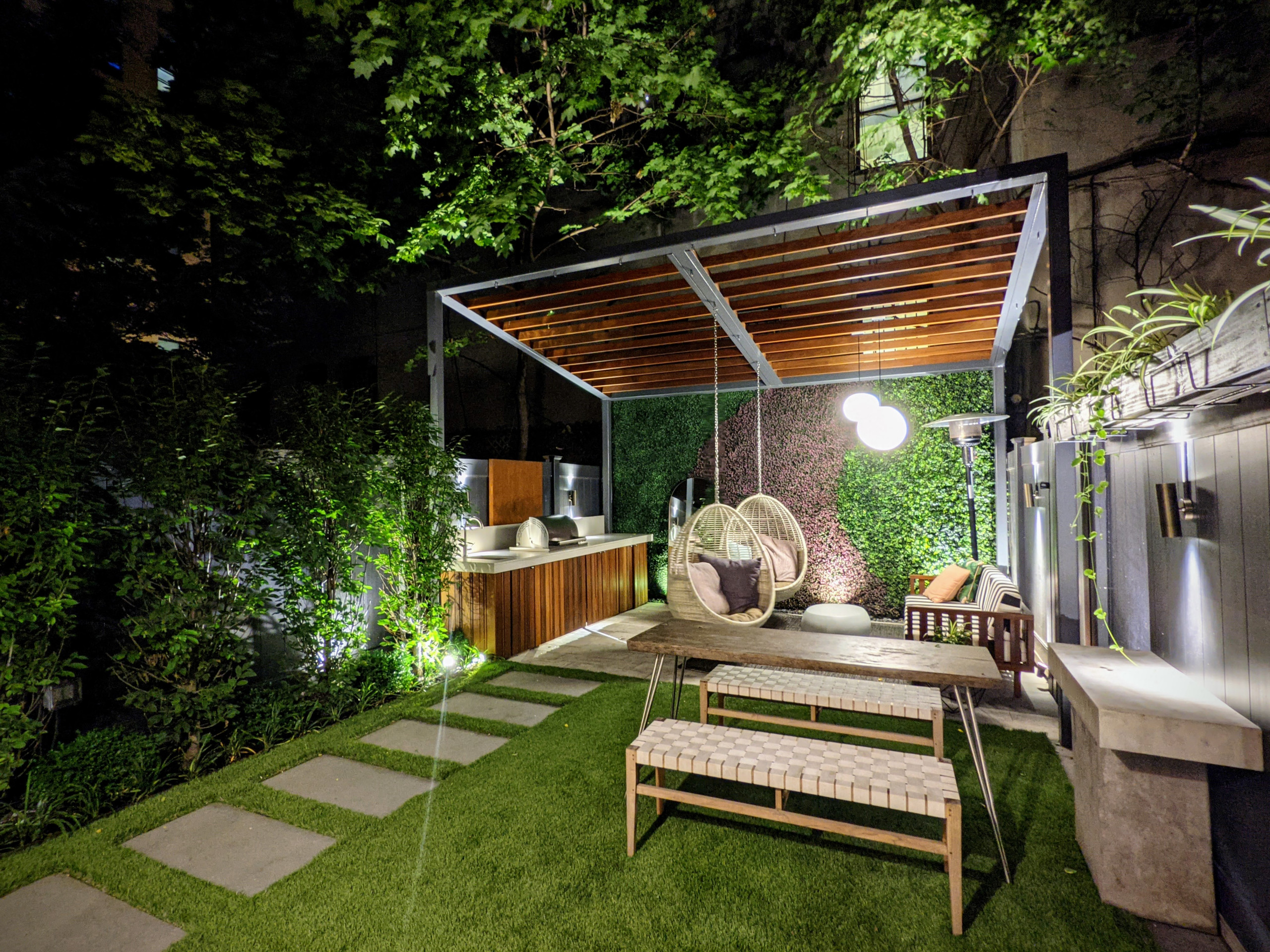 Harlem Backyard with slanted pergola
