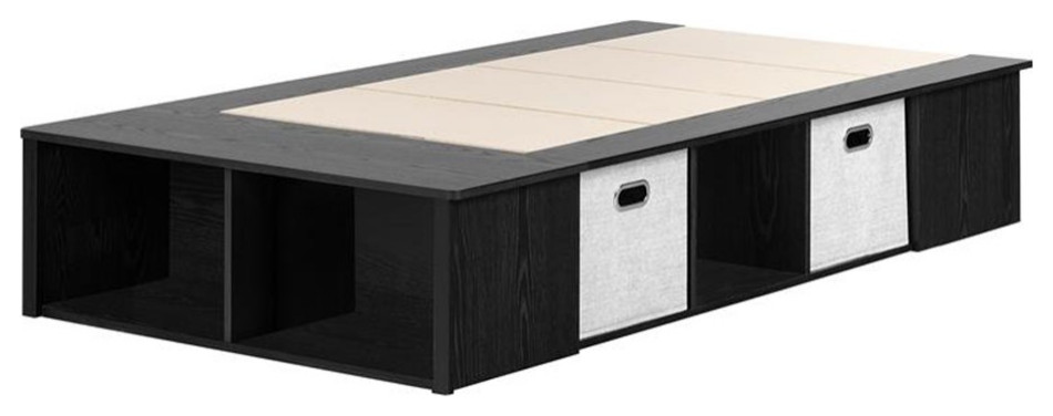 Flexible Platform Bed with baskets-Twin-Black Oak-South Shore