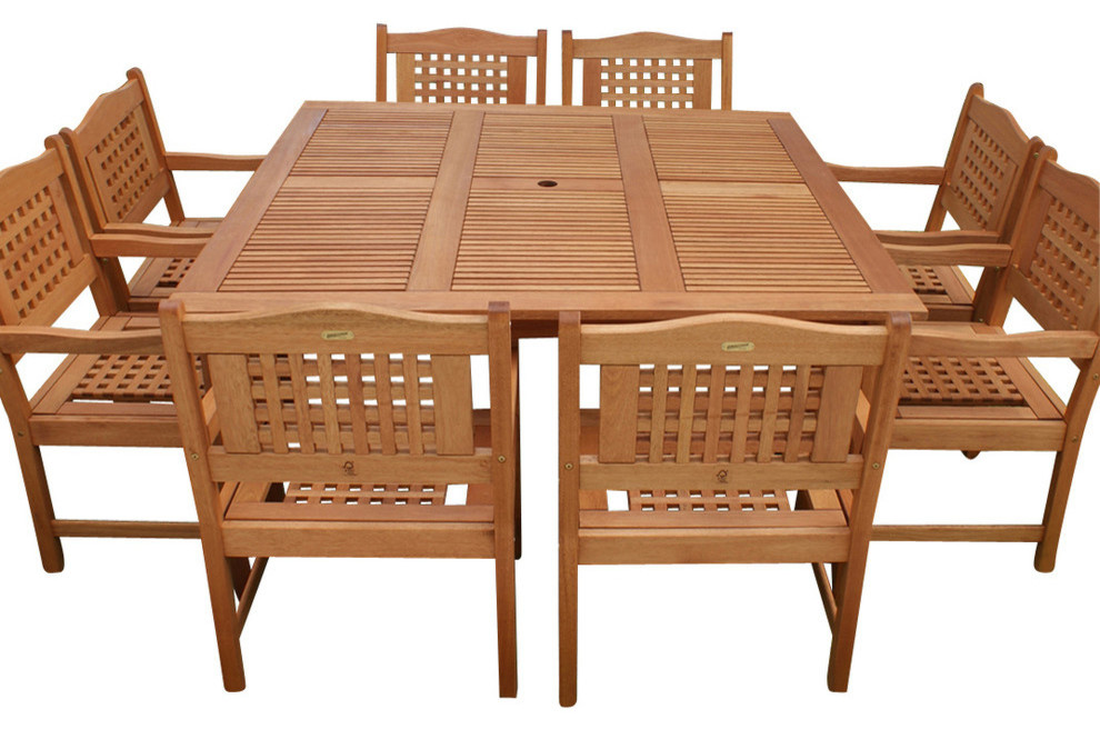 International Home Ia 9 Piece Wood Patio Dining Set Brown