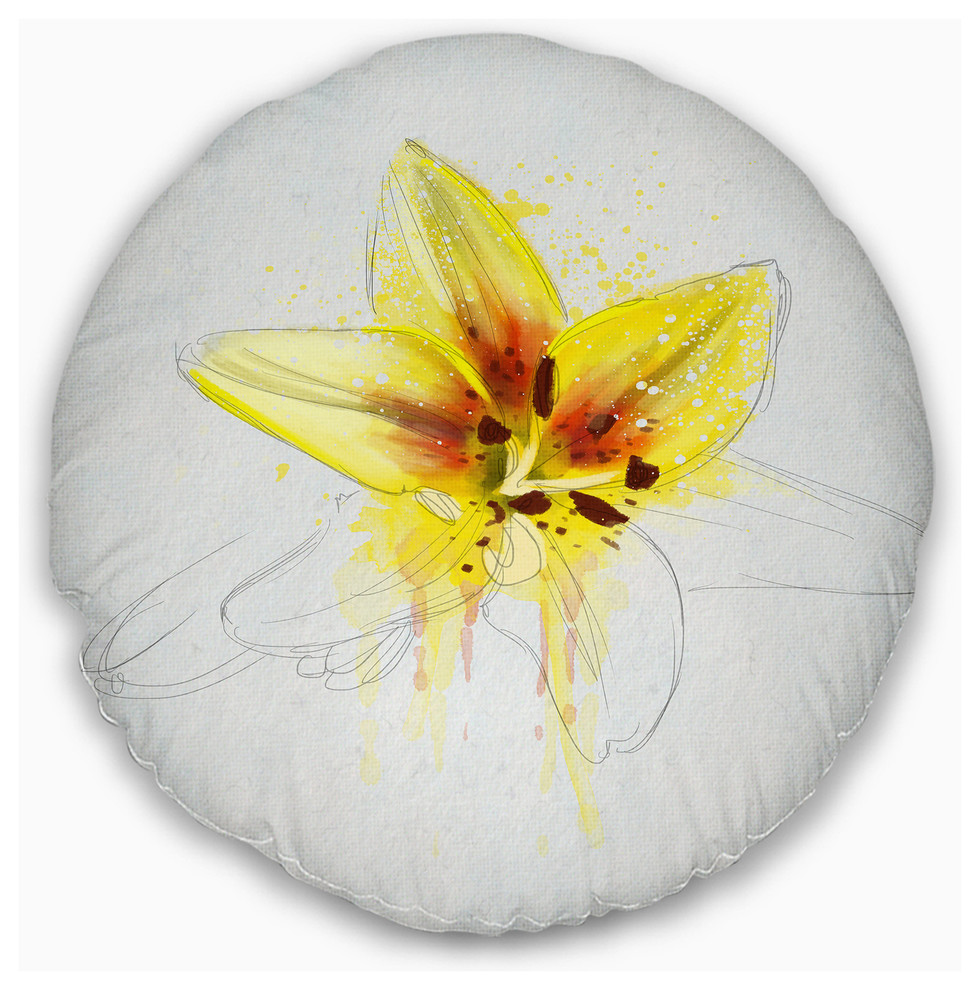 Wonderful Yellow Lily Flower Sketch Floral Throw Pillow