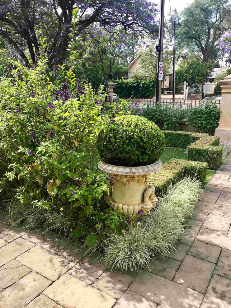 This is an example of a mid-sized contemporary front yard partial sun formal garden for spring in Adelaide with a garden path and concrete pavers.