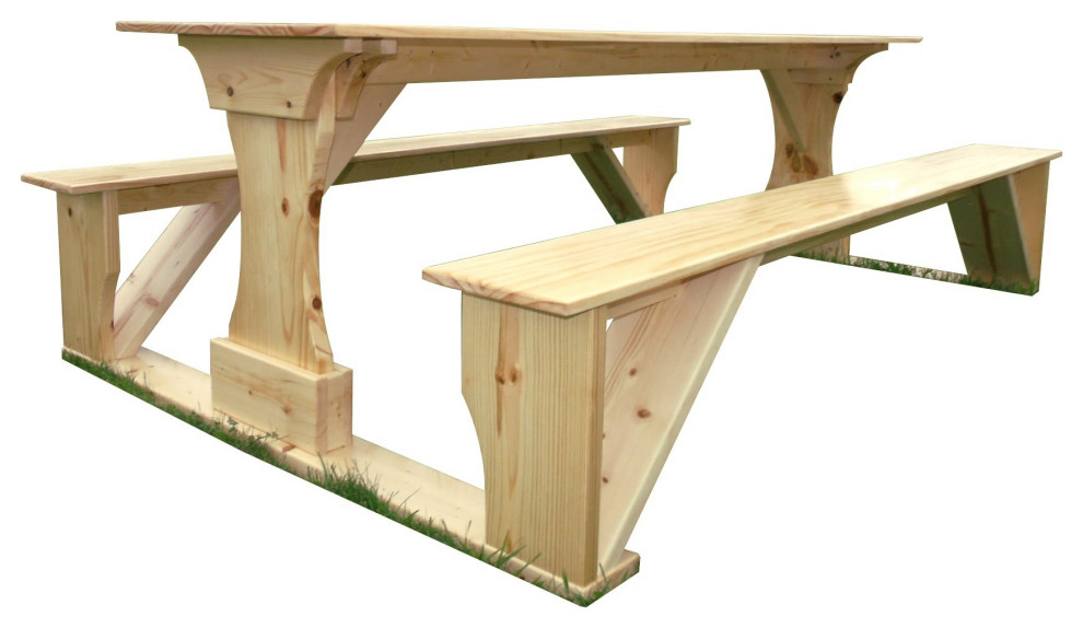 Cedar Log Outdoor Panel Picnic Table, 8 Foot Transitional Outdoor