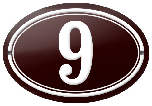 Number "9" Enamelled Plaque, Bordeaux Red, Double Border