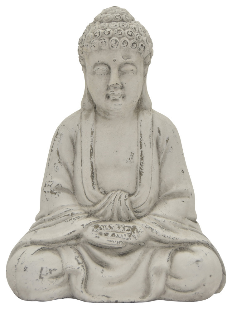 Three Hands Sitting Buddha Decoration, White Terracotta 7