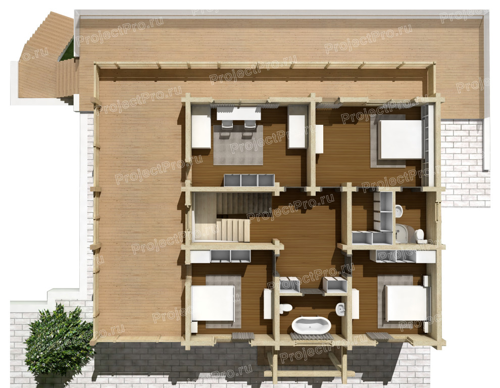 S-021. Трехуровневый дом из клееного бруса и блока АГБ на сложном рельефе