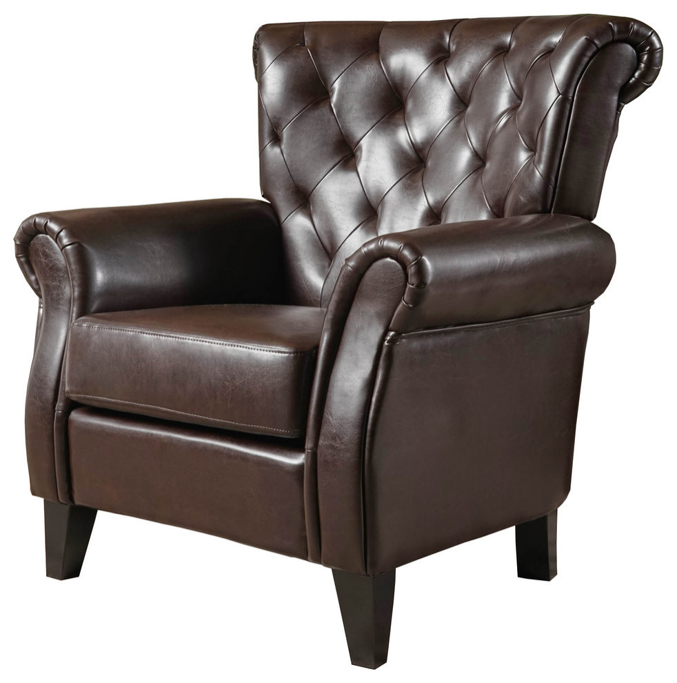 Solvang Contemporary Oversized Tufted Leather Club Chair, Hazelnut
