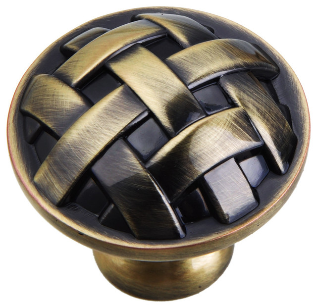 Basket Weave Antique Brass Knob And Drawer Knobs by