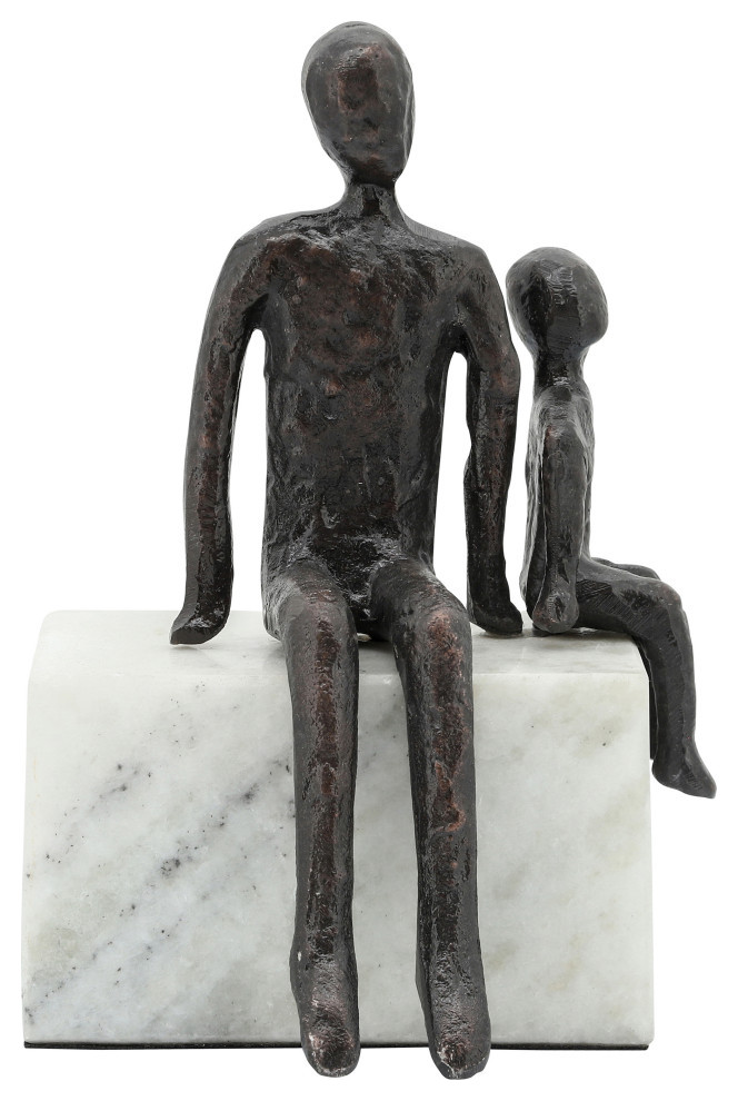 Metal, 10", Dad/Son Sitting Sculpture Contemporary Decorative