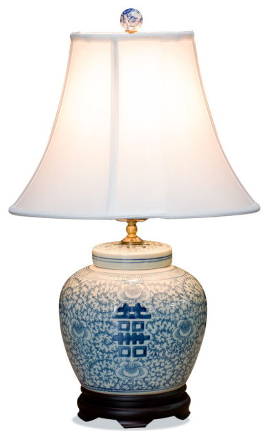 Blue And White Double Happiness Porcelain Lamp Asian Table Lamps By China Furniture Arts Houzz White Double Happiness Porcelain Lamp, Blue Porcelain Lamp