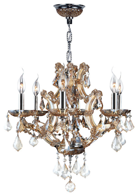 Lyre Chandelier 20 In. - 6 Light in Chrome Finish & Amber Crystal