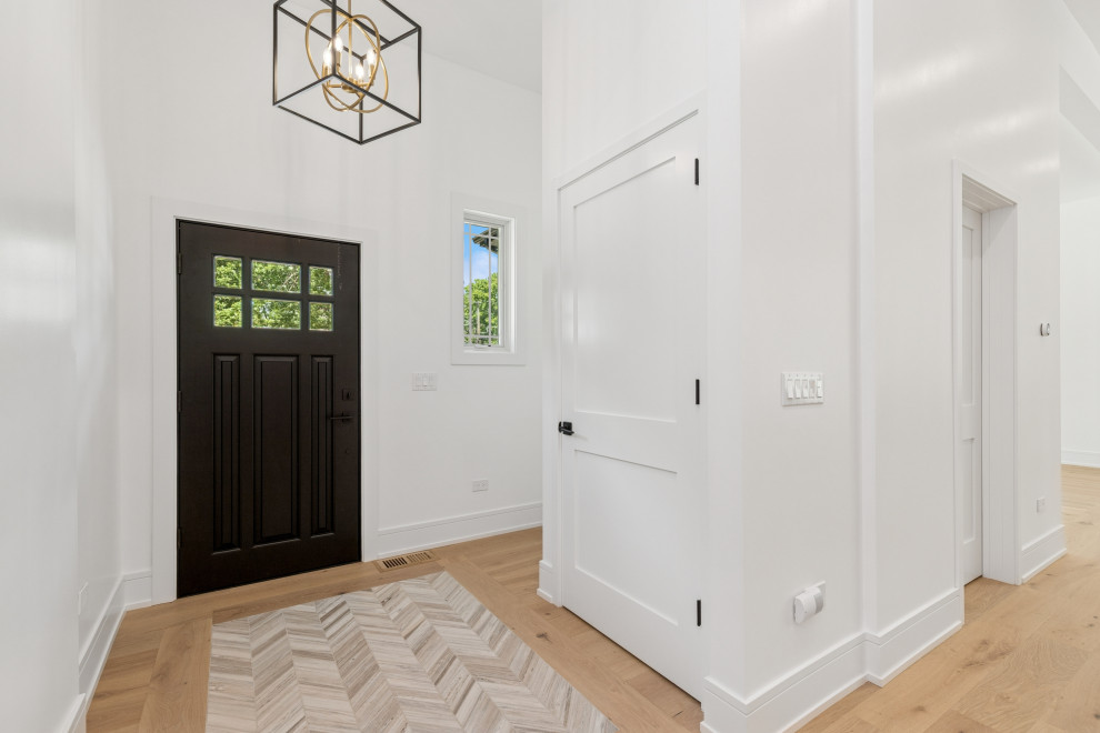 Tailored Modern Foyer with Bold Contrast and Organic Warmth
