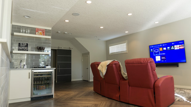 Simple Basement Media Room Transitional Home Cinema Calgary