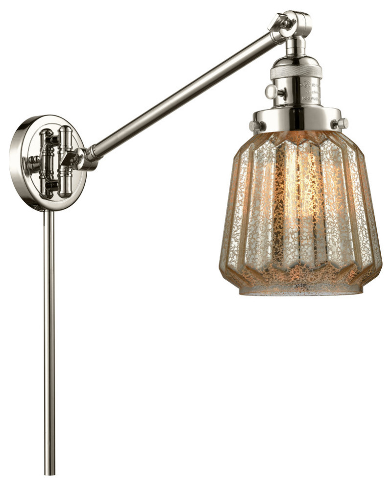 Chatham 1-Light Swing Arm Light, Polished Nickel, Glass: Mercury Plated