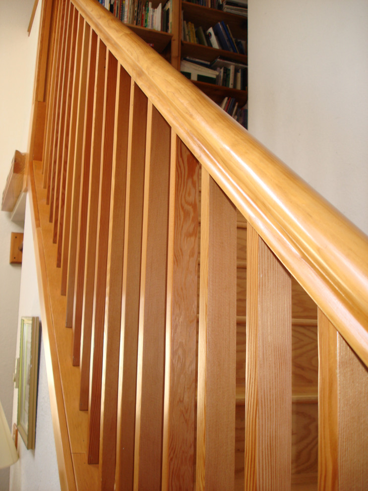 Custom Wood Stair Railing and Wood Flooring on Stairway and Hall