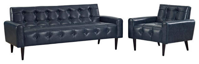 Delve 2-Piece Upholstered Vinyl Sofa and Armchair Set, Blue