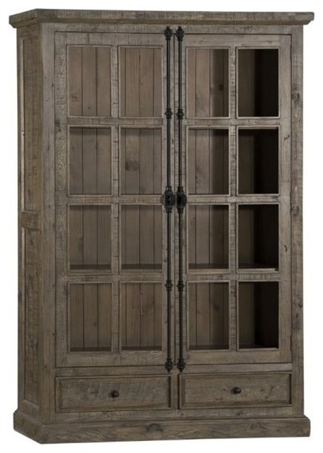 Bowery Hill Double Door Curio Cabinet In Aged Gray Transitional