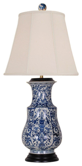 Blue And White Chinoiserie Floral Porcelain Vase Table Lamp 34 