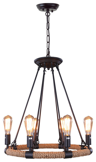 Retro Style 6 Light Metal Hemp Rope Pendant Lights Fixture Retro Style 6 Light Metal Hemp Rope Pendant Lights Fixture Chandelier
