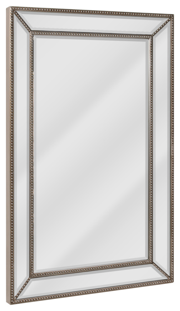 Head West Beaded Champagne Silver Beveled Wall Mirror, 22x32