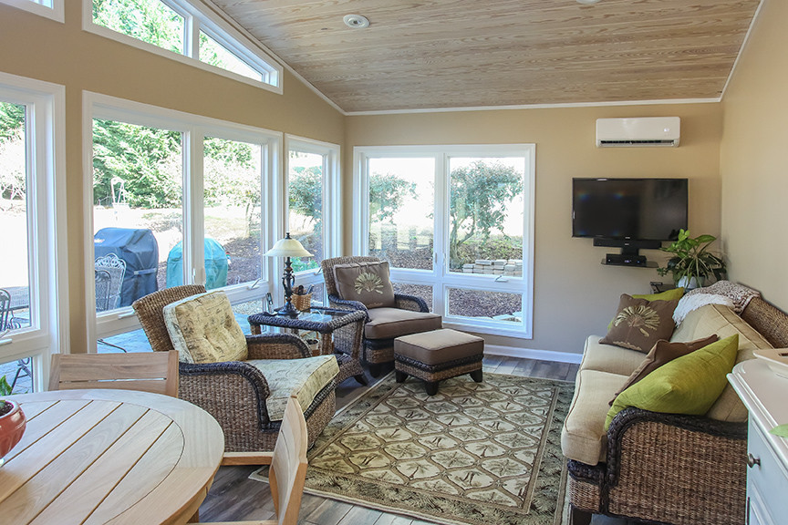 Inspiration for a mid-sized beach style sunroom in Atlanta with vinyl floors, no fireplace and a standard ceiling.