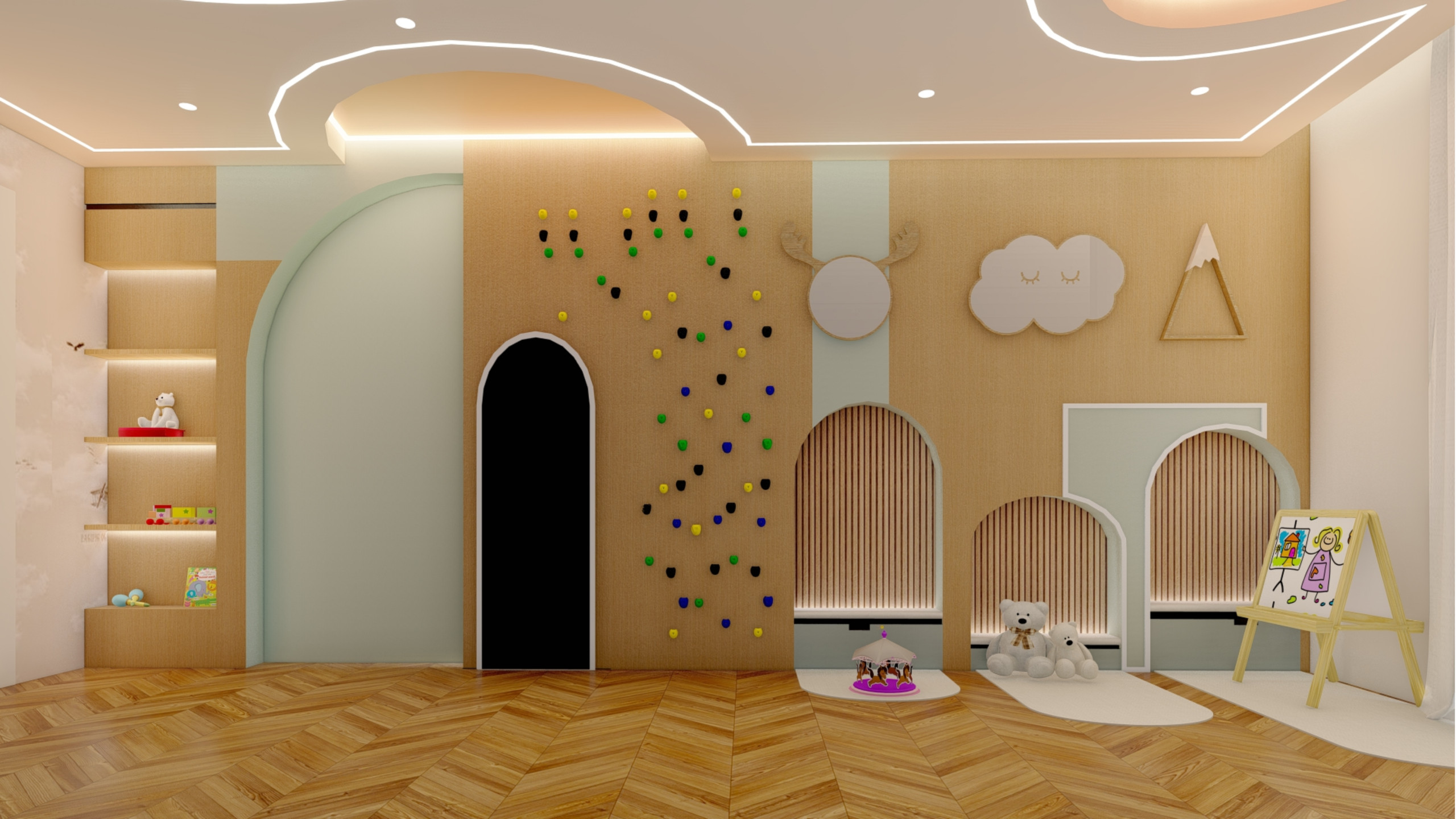 Timeless Contemporary Playroom with Elegant Wood Finishes in Amersham