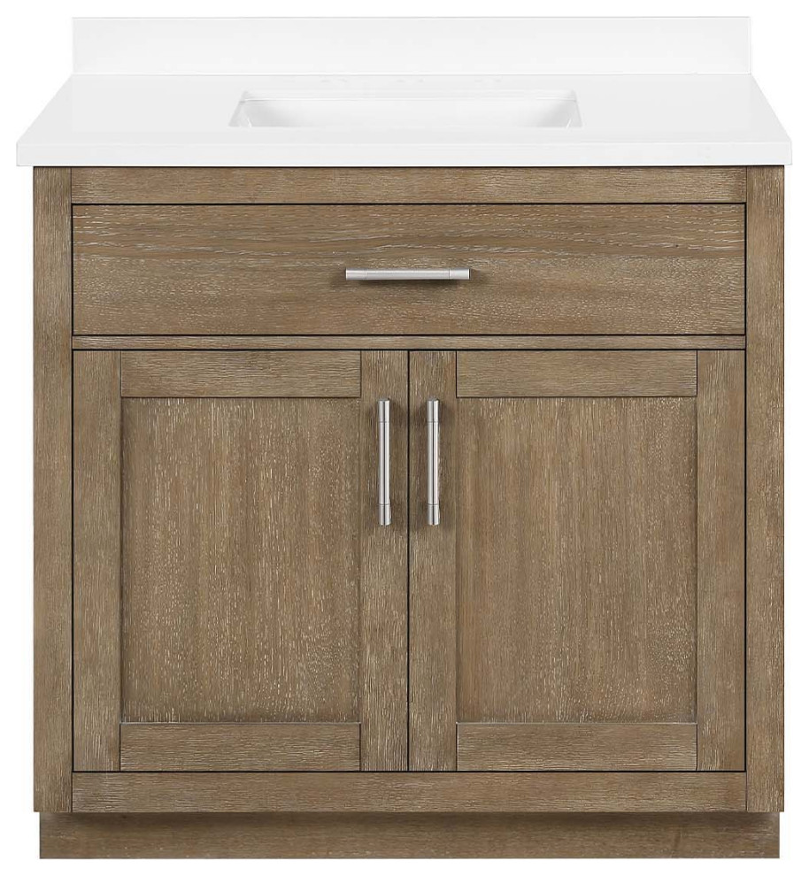Ove Decors Bailey 36" Single Sink Vanity, Driftwood Oak With Hardware Farmhouse Bathroom