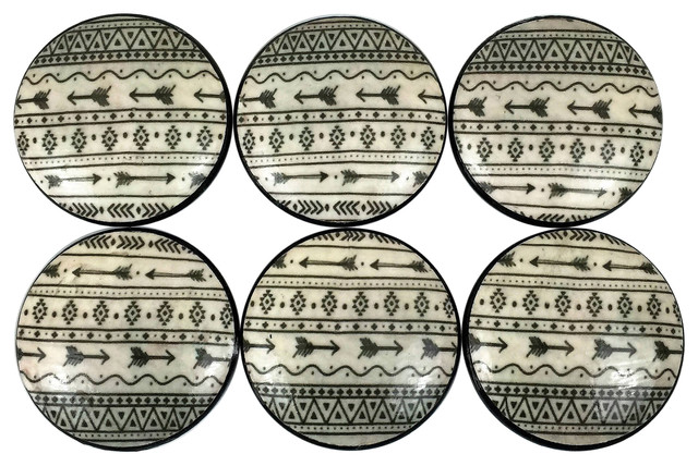 6 Piece Set Black And White Arrow Print Cabinet Knobs