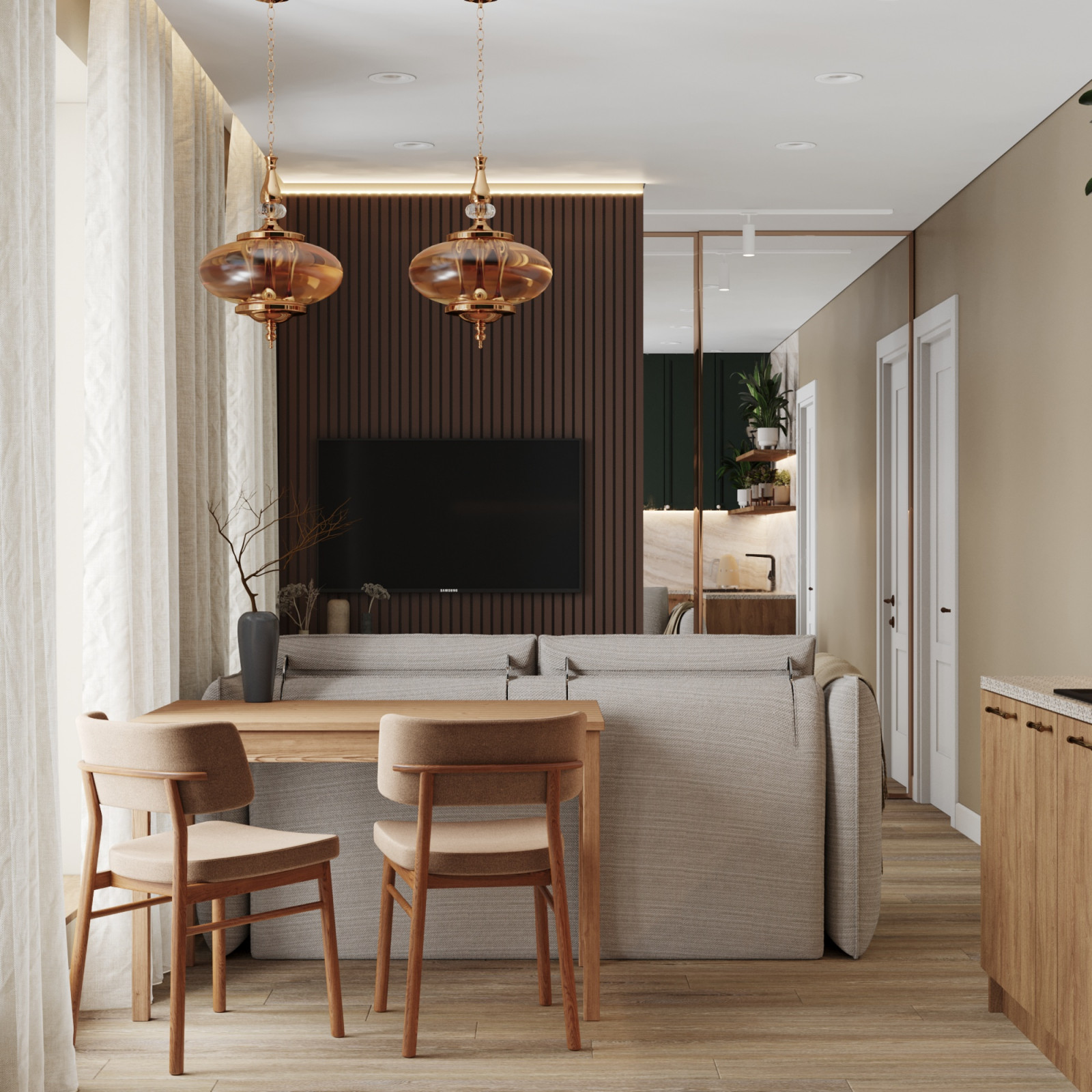 Дыхание леса, гостиная-кухня