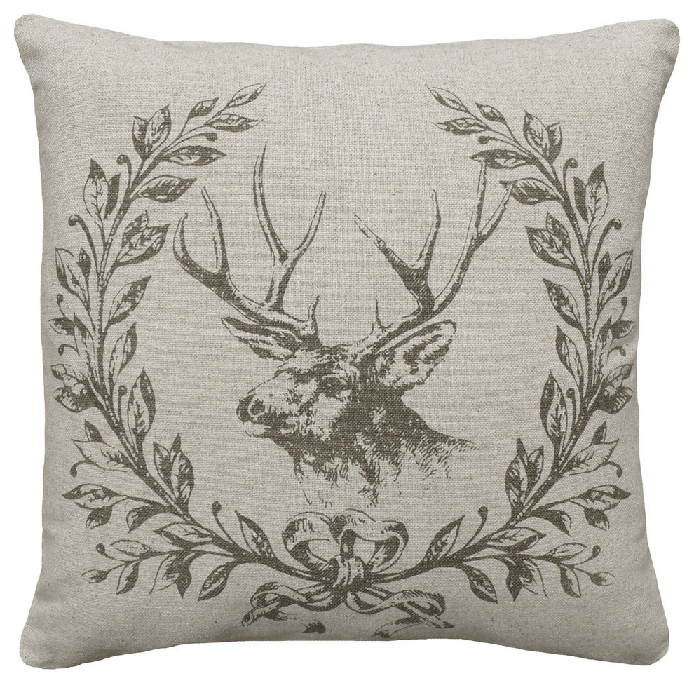 Elk Printed Linen Pillow With Feather-Down Insert