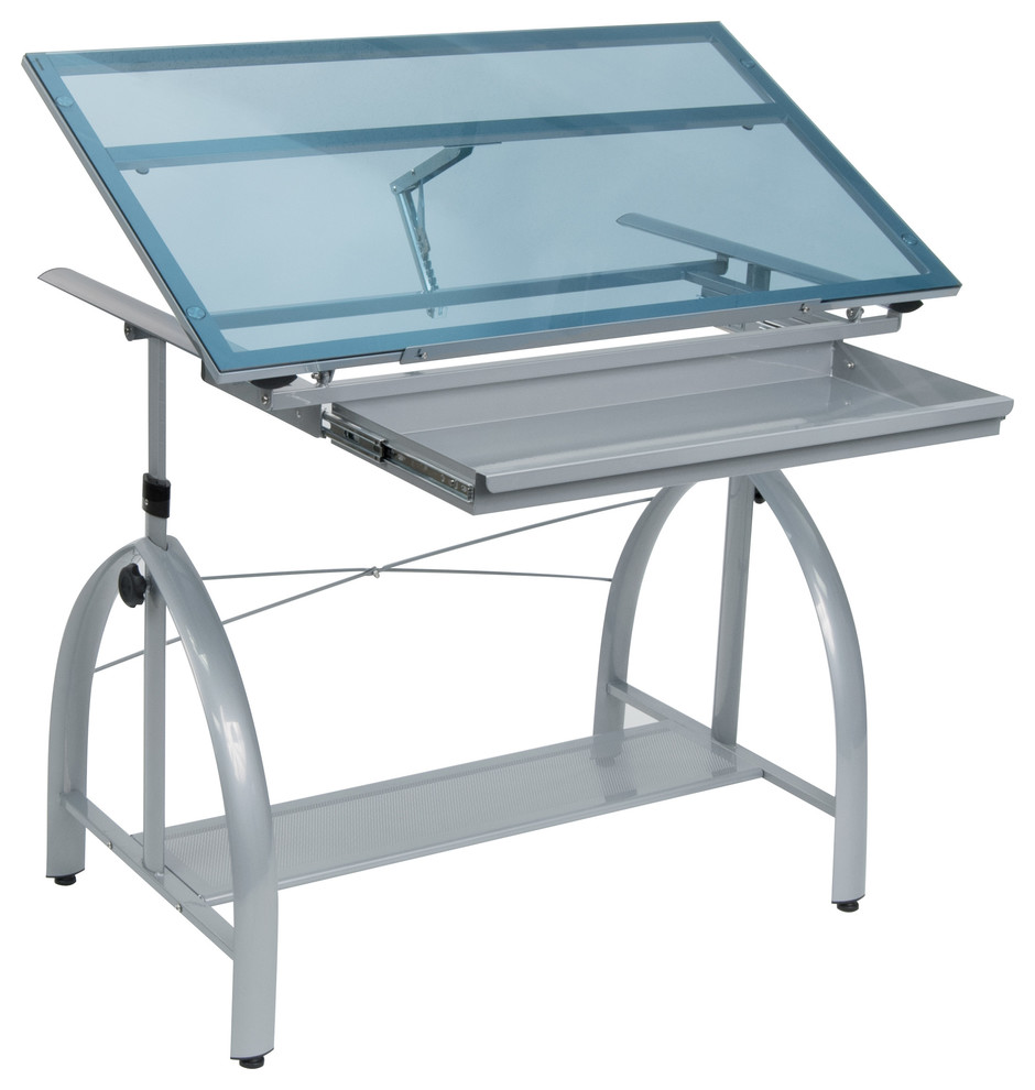 Avanta Height Adjustable Blue Tempered Glass Top Drafting Table