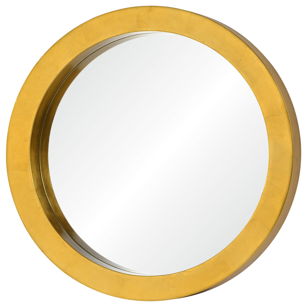Ringleader Thick Frame Round Mirror, Gold Leaf Finish Contemporary Wall Mirrors by Varaluz