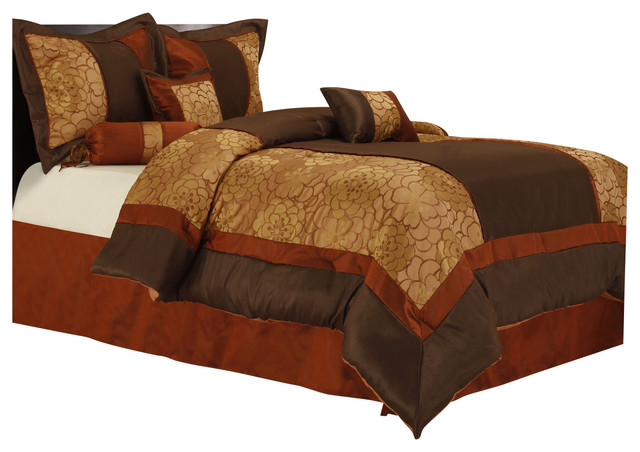 Sibyl 7 Piece Comforter Set Red Brown Contemporary Comforters