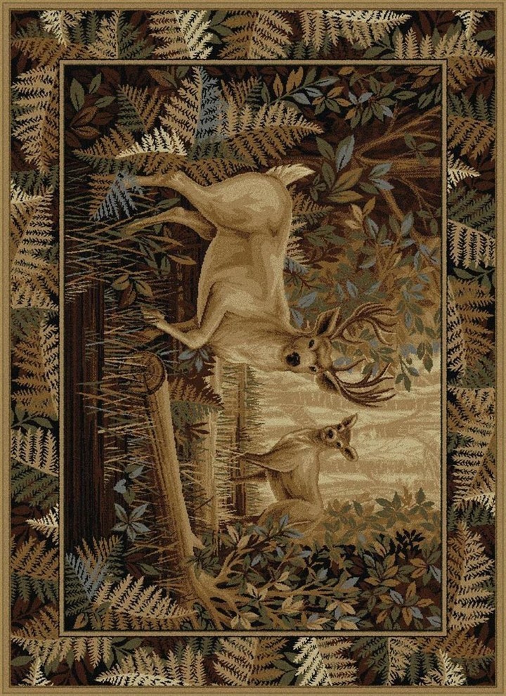 Fern Deer Novelty Pattern Lodge Area Rug Rustic Hall And Stair