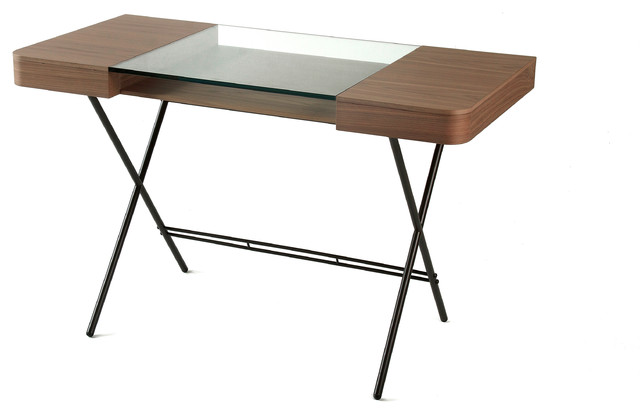 Cosimo Matte Brown Glass Top Desk Contemporary Desks Writing Cosimo Matte Brown Glass Top Desk Walnut Veneer Drawers