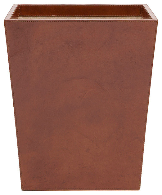Stirling Tobacco Full-Grain Leather Rectangle Wastebasket