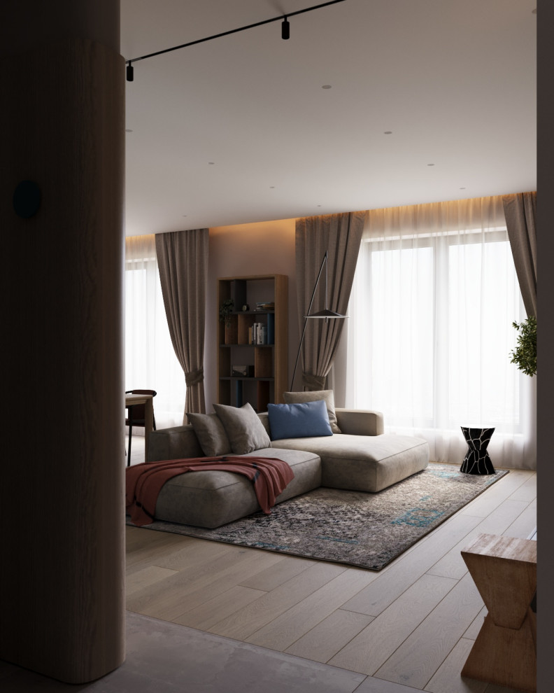 Проект двухкомнатной квартиры с объединенной кухней гостиной