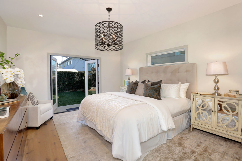 Inspiration for a small transitional master bedroom remodel in Los Angeles with gray walls and no fireplace