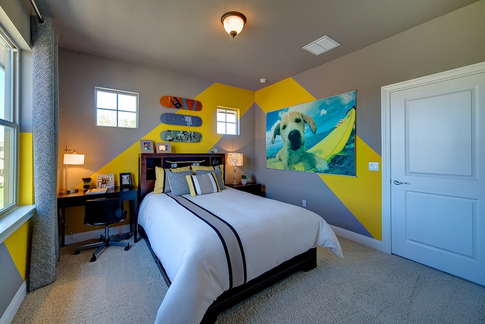 Photo of a contemporary kids' bedroom in Austin with grey walls.
