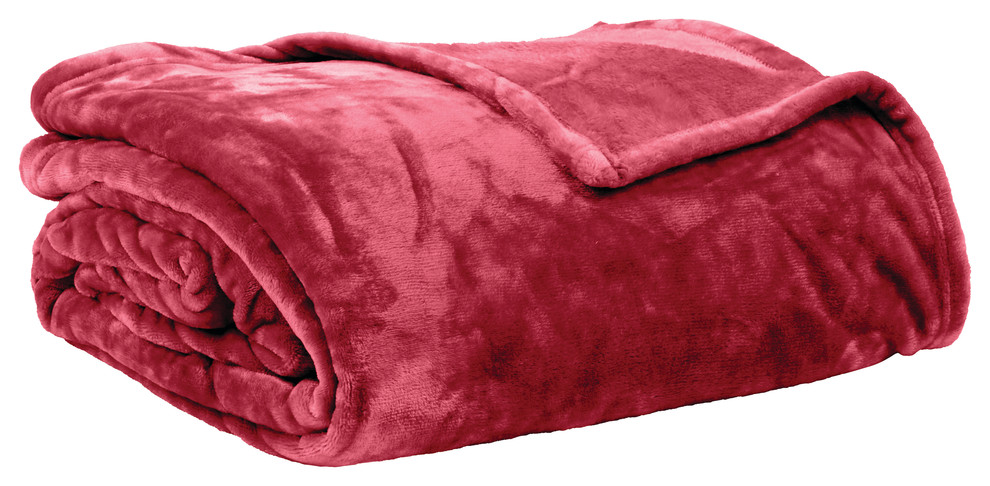 Plait-Patterned Micro Flannel Throw, Red, Small