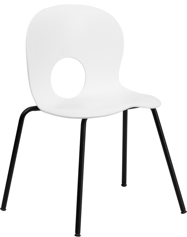 770 lb. Capacity Designer White Plastic Stack Chair with Black Powder Coat