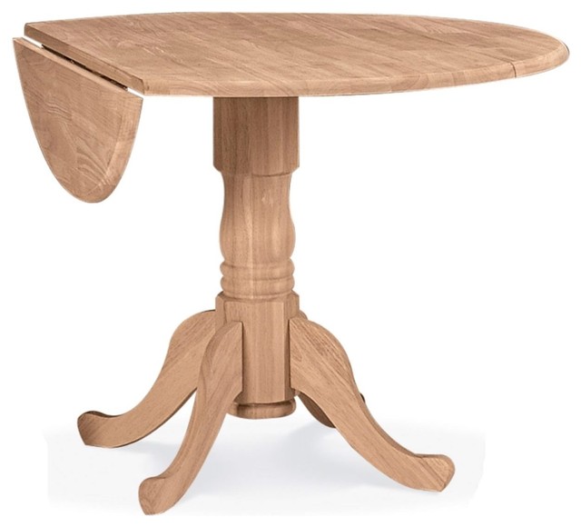 Unfinished Round 42 Inch Dual Drop Leaf, 42 Round Drop Leaf Pedestal Dining Table International Concepts
