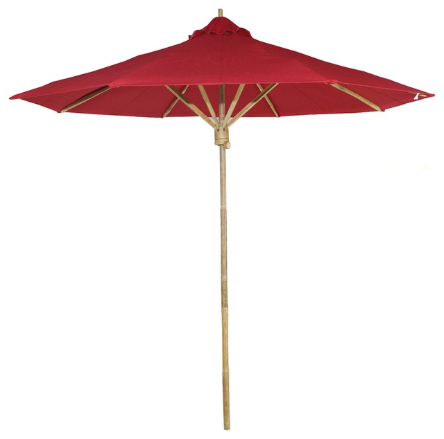 7 Foot Bamboo Umbrella With Red Polyester Canvas