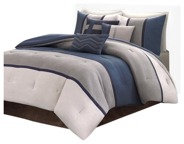 Madison Park Palisades Palizzate Suede 7Piece Comforter Set, Black