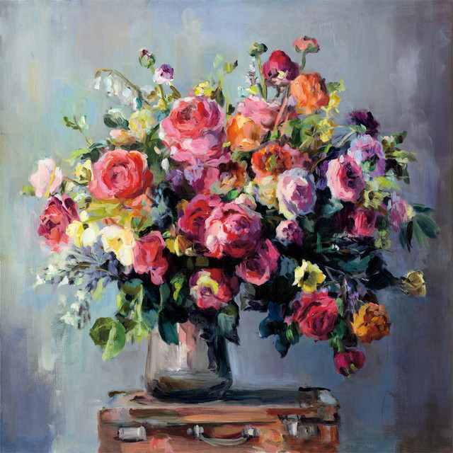 Abundant Bouquet Fine Art Giant Canvas Print, Pink, Gray, 54"X54"