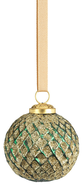 3 Set of 6 Christmas Ball Ornaments Zodax Beehive Green with Gold Glitter 3 Set of 6 Christmas Ball Ornaments Zodax Beehive Green with Gold Glitter