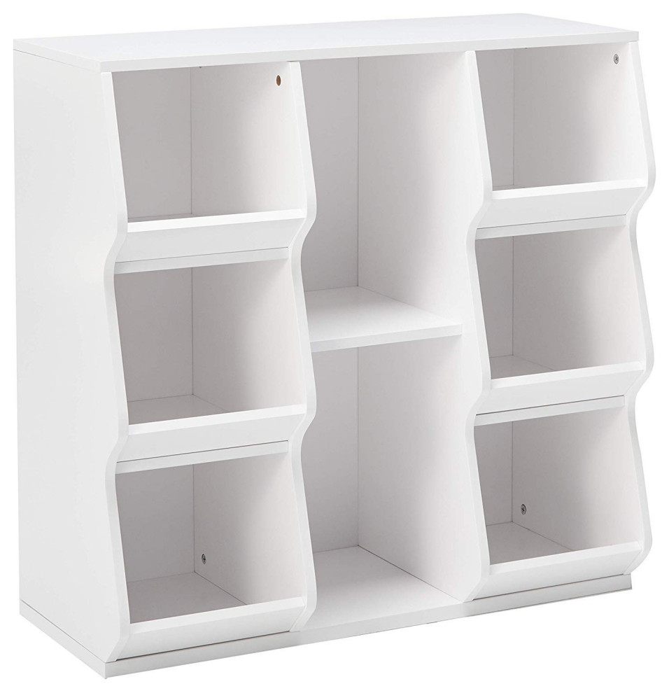 Penley Kids Bin/Cubby Storage Bookcase With 8 Shelves, White Wood