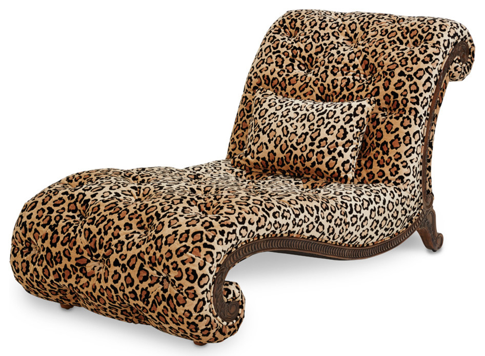 Victoria Palace Armless Chaise, Leopard Upholstery Traditional